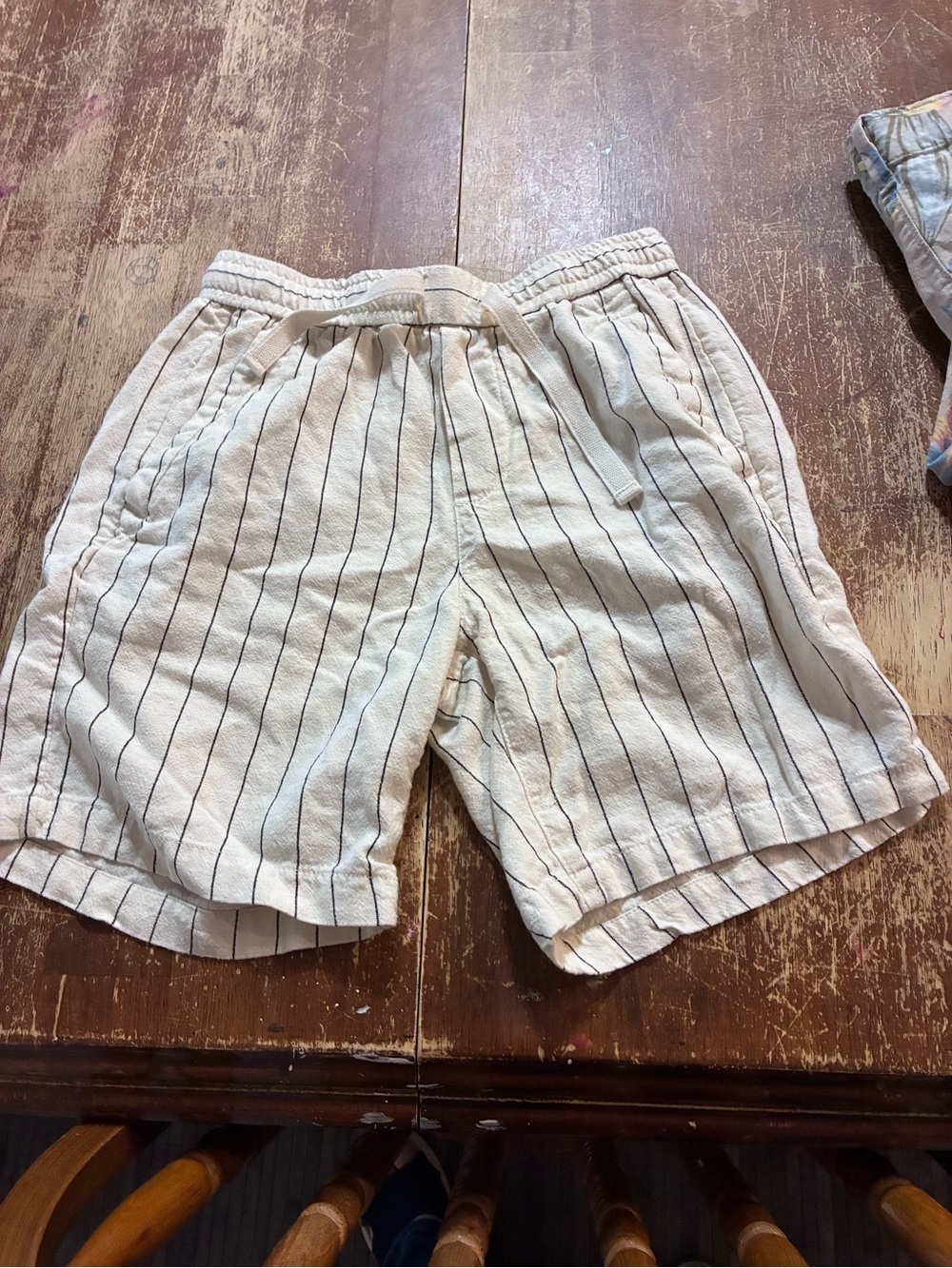 Zara Cream Shorts with dark Pinstripes